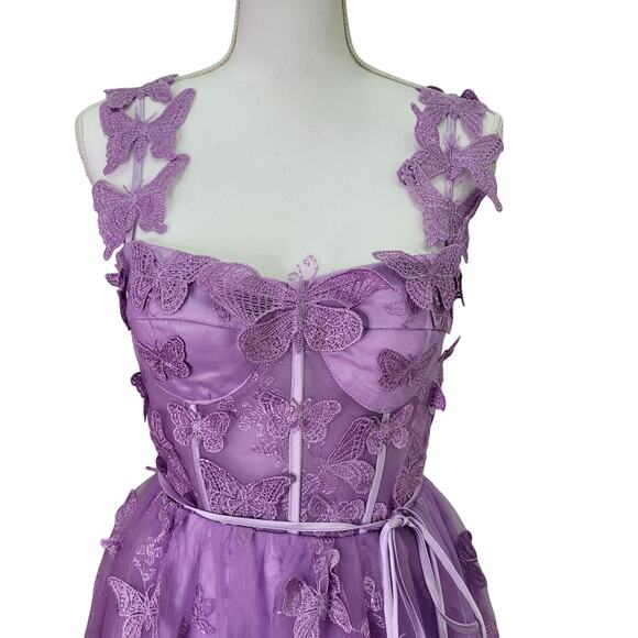 Purple Lavender Butterfly Dress Corset Back Formal Prom Wedding Bridesmaid - Picture 6 of 13